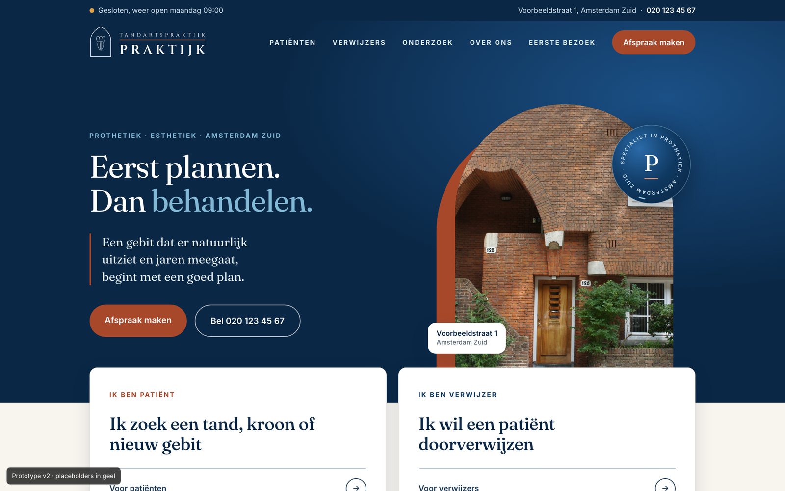 Concept homepage for a dental practice with the headline Plan first. Then treat.