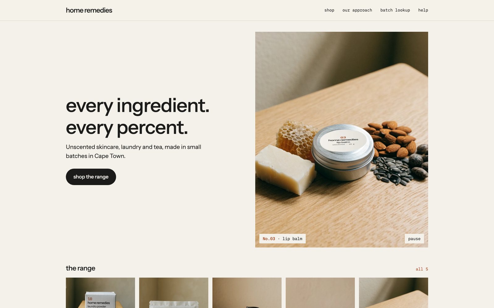 Home Remedies homepage with the line every ingredient, every percent