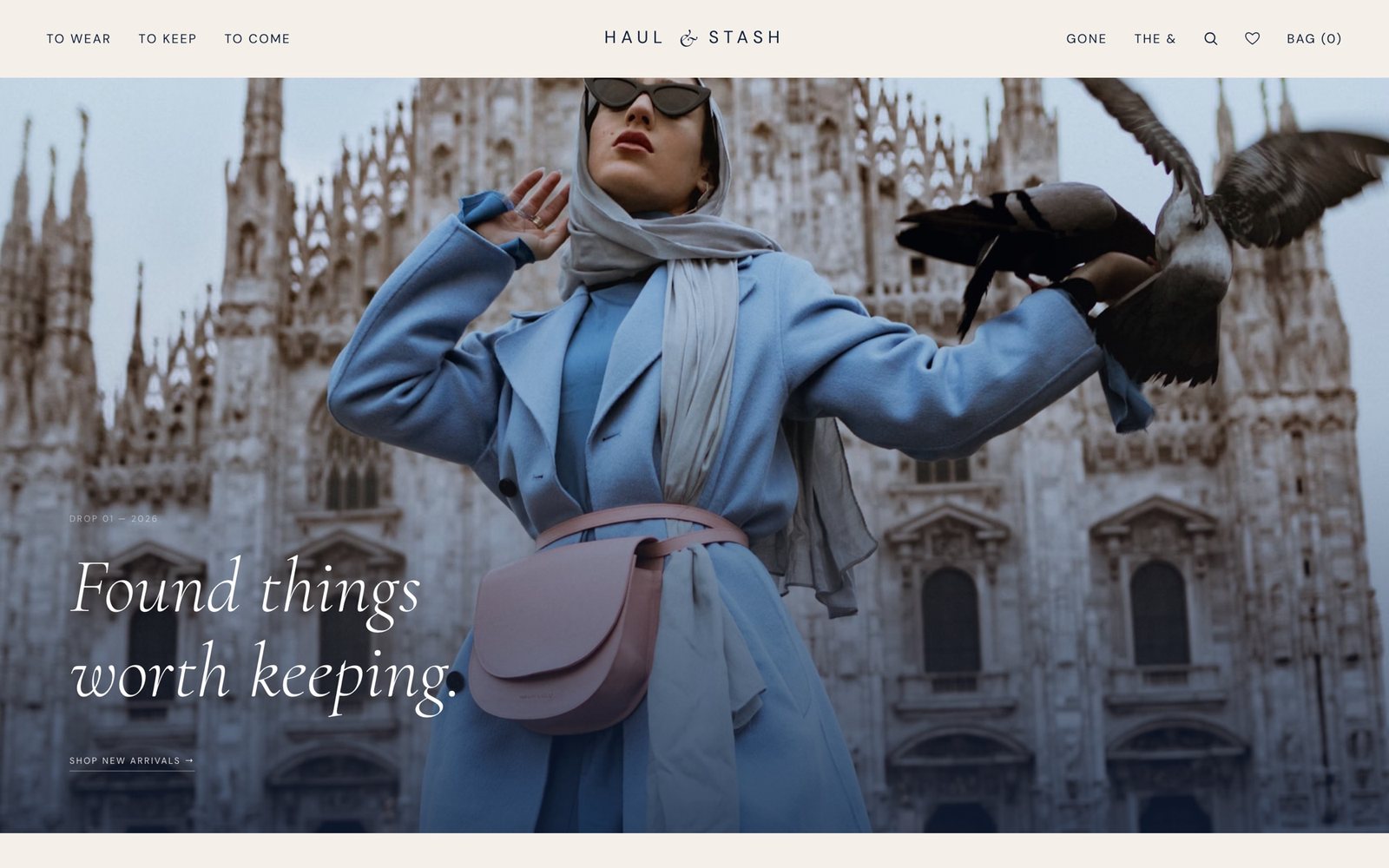 Haul and Stash homepage with a full-bleed photo